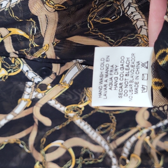 Ever B Mediun Black Brown Chain Women's Long Sleeve Blouse Top - Picture 5 of 5